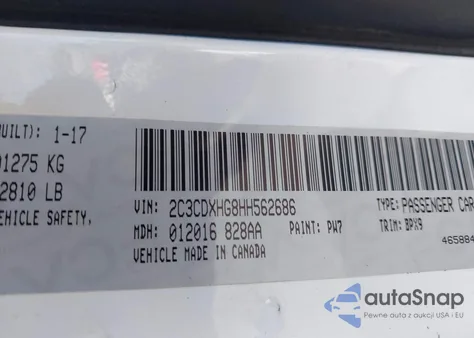 2017 Dodge Charger Sxt Rwd z USA, uszkodzony, nr VIN 2C3CDXHG8HH562686